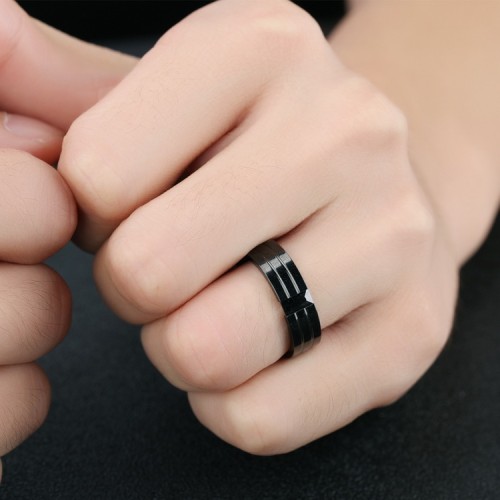Wholesale Stainless Steel Mens Double Groove Wedding Ring