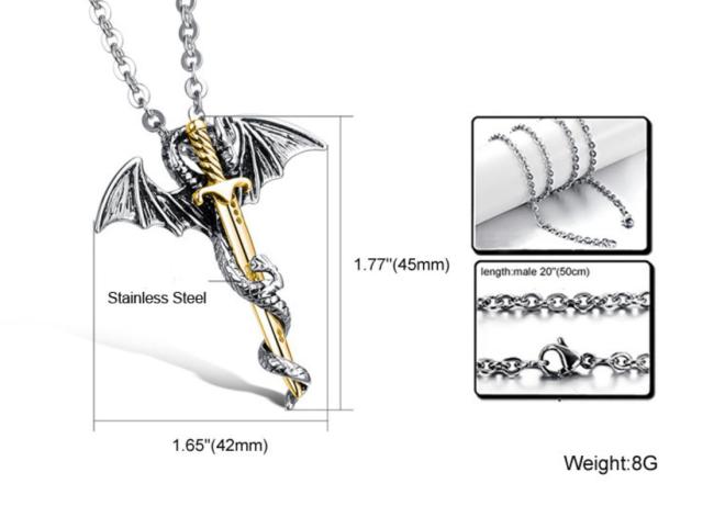Wholesale Stainless Steel Mens Pterosaur Catch Sword Necklace