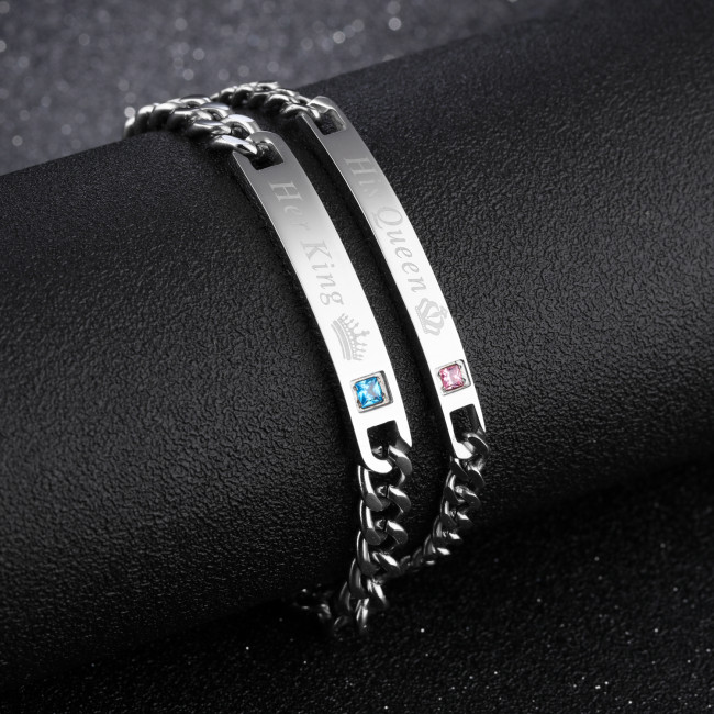 Wholesale Stainless Steel His Queen Her King Cuban Link Chain Couple Bracelet