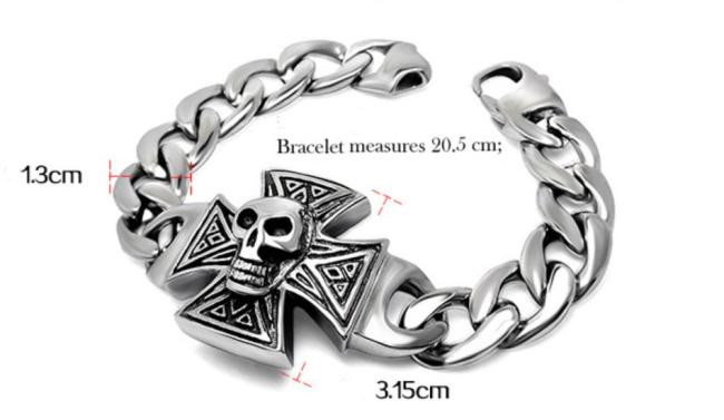 Wholesale Stainless Steel Skull on Iron Cross Bracelet