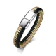 Wholesale Stainless Steel Black Gold Braided Leather Bracelet