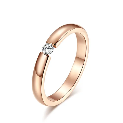 Wholesale Stainless Steel CZ Rose Gold IP Ring