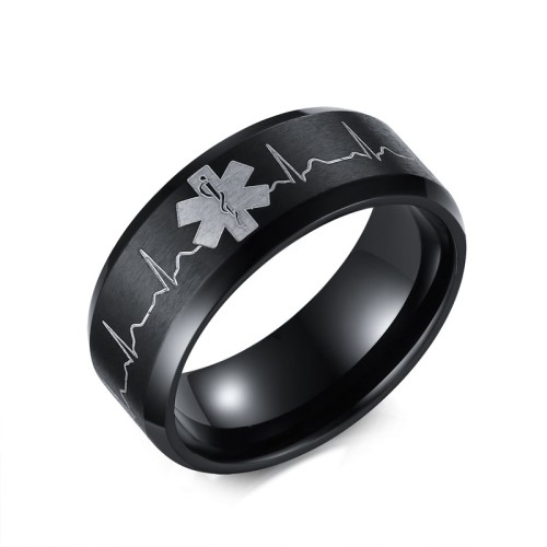 Wholessale Stainless Steel Black IP Medical Ring