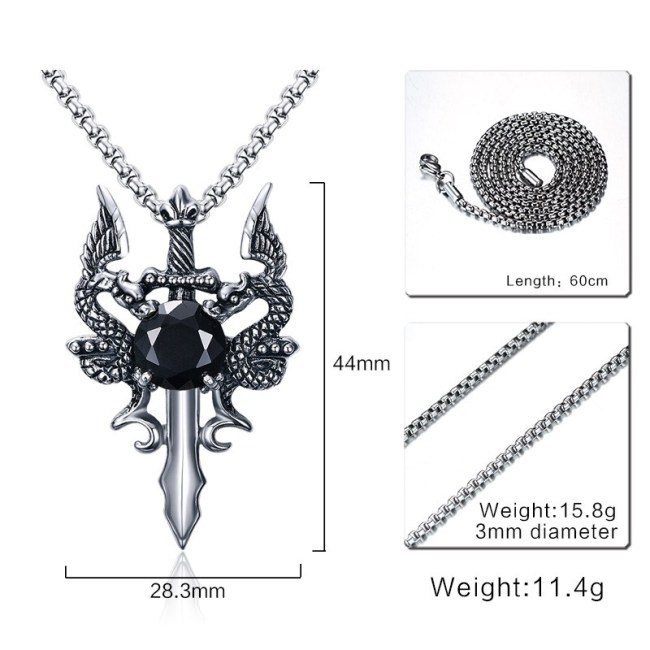 Wholesale Stainless Steel Double Dragon Sword Pendant Necklaces