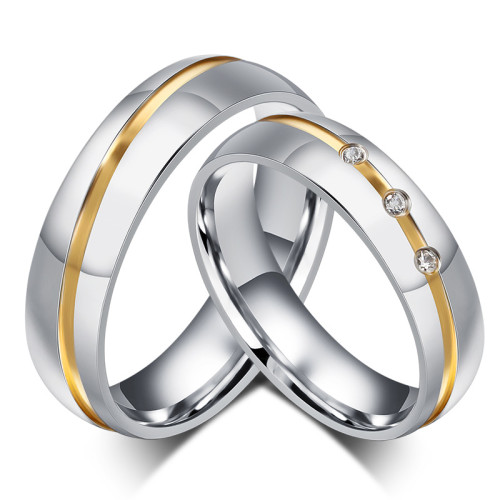 Wholesale Stainless Steel Center IP Gold Line Engagement Ring