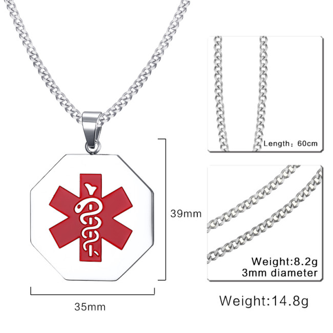 Wholesale Stainless Steel Octagon Medical ID Pendant
