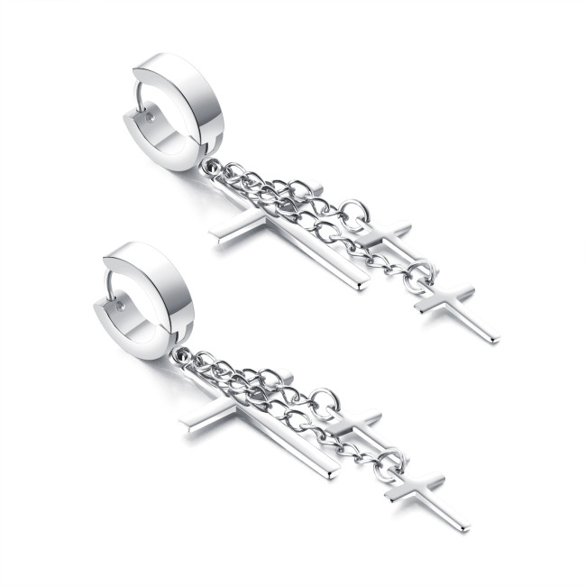 Wholesale Stainless Steel Cross Dangle Huggie Earrings
