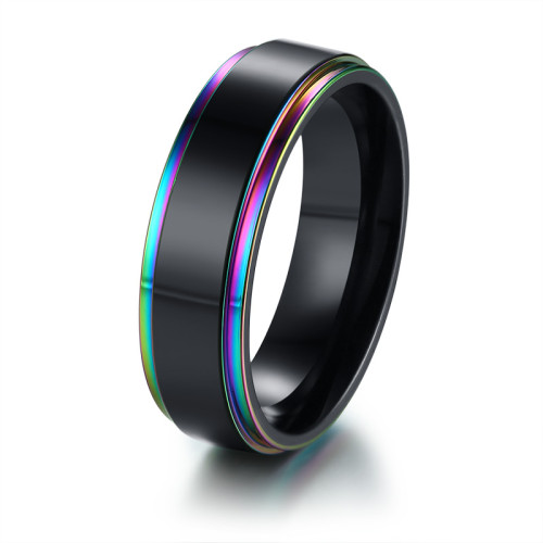 Wholesale Stainless Steel A 6mm Black Mens Ring