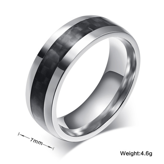 Wholesale Stainless Steel Black Carbon Fiber Inlay Ring
