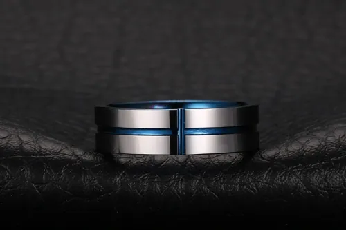 Wholesale Blue Cross High Polished Tungsten Rings