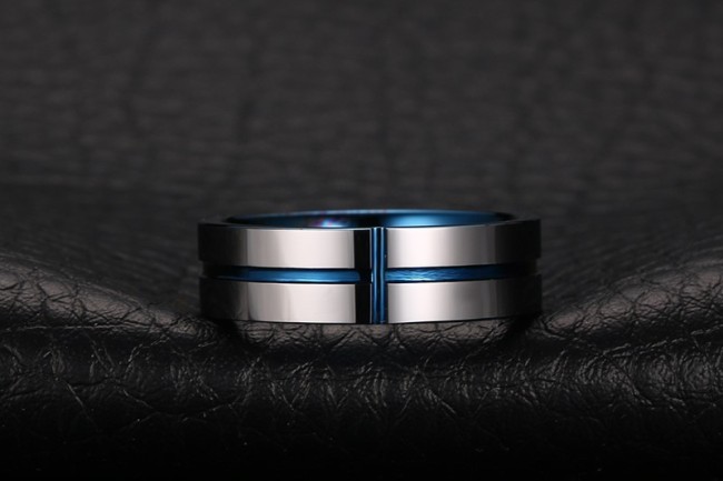 Wholesale Blue Cross High Polished Tungsten Rings