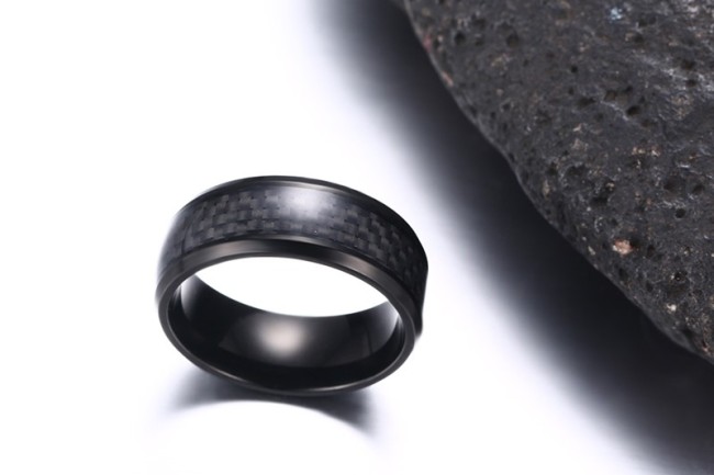 Wholesale Stainless Steel Mens Black Carbon Fiber Ring