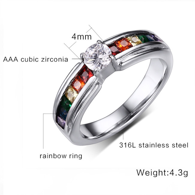 Wholesale Stainless Steel Gay Lesbian Rainbow CZ Ring Amazon