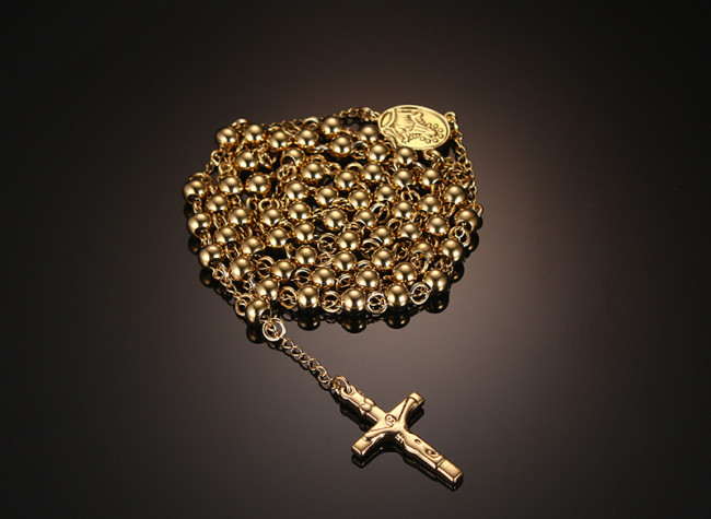 Wholesale Stainless Steel Gold Plated Rosary Necklace