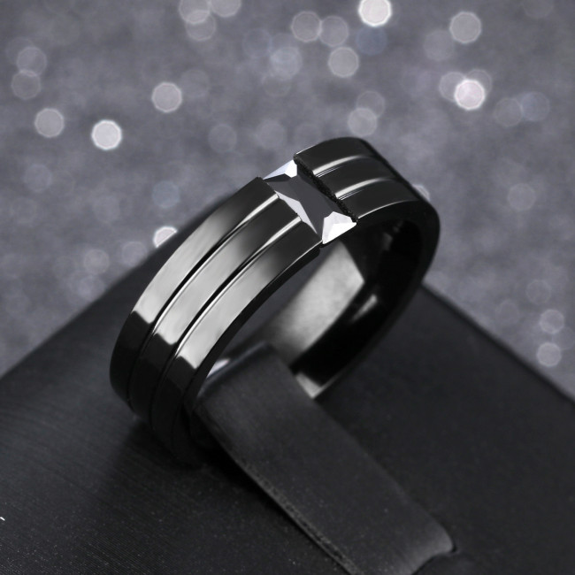 Wholesale Stainless Steel Mens Double Groove Wedding Ring
