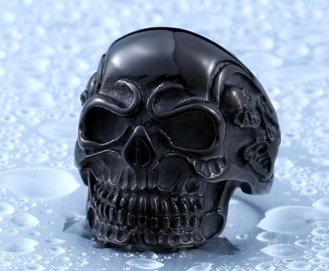 Wholesale Stainless Steel Black Skull Ring