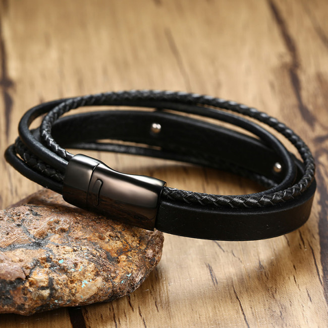 Wholesale Stainless Steel Leather Bracelet ID