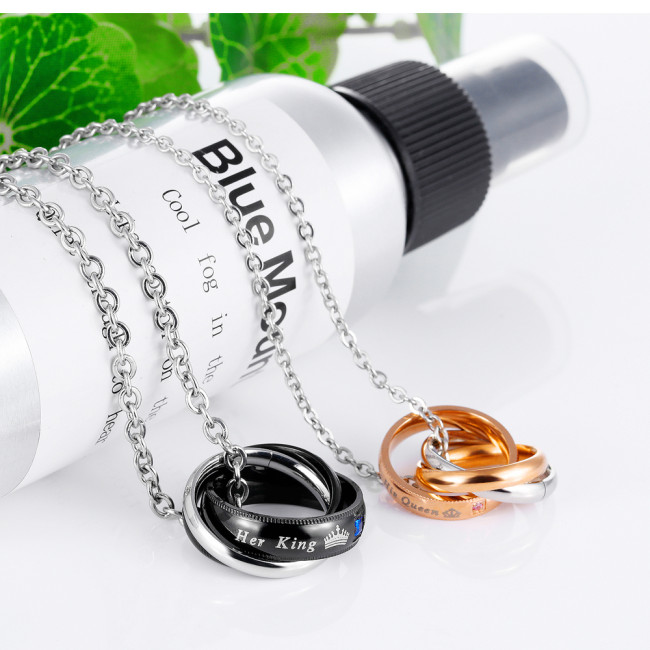 Wholesale Stainless Steel His Queen Her King Ring Couple Necklace
