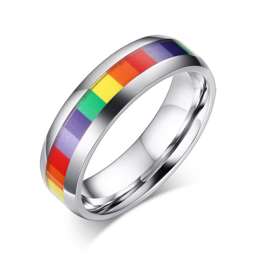 Wholesale Stainless Steel Rainbow Flag Band Ring