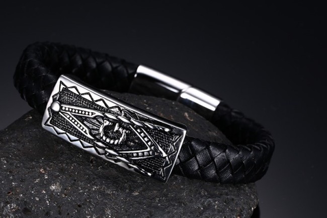Wholesale Stainless Steel Masonic Leather Bracelet