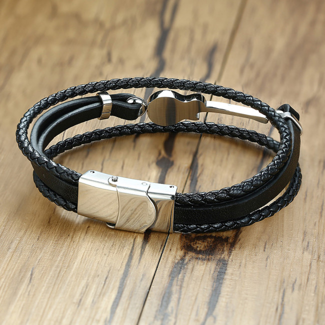 Wholesale Stainless Steel Guitar Bracelets Personalized Leather Bracelet for Men