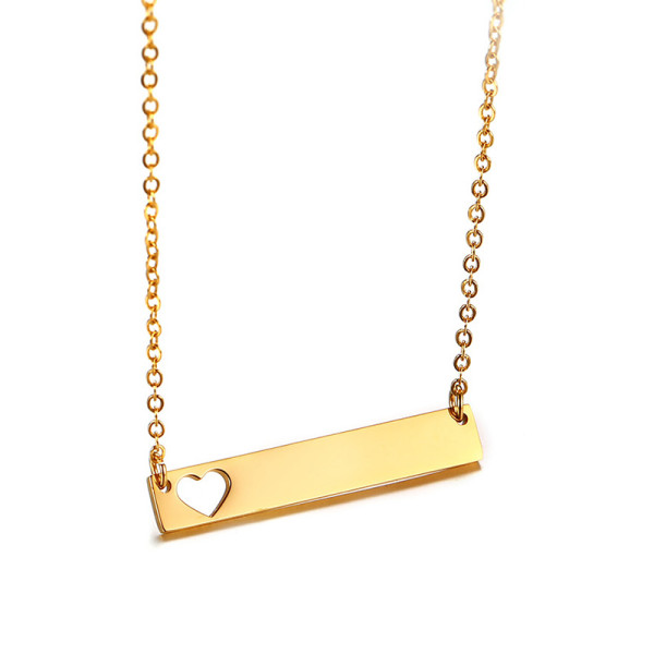 Wholesale Stainless Steel Gold Love Heart Bar Necklace