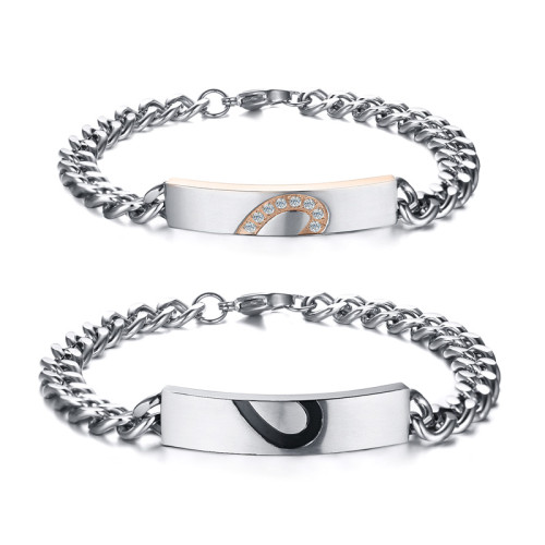 Wholesale Stainless Steel CZ Diamond Heart Tag Bracelets Set