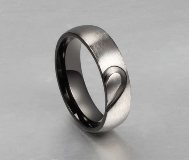 Wholesale Stainless Steel Brushed Center Heart Match Wedding Ring
