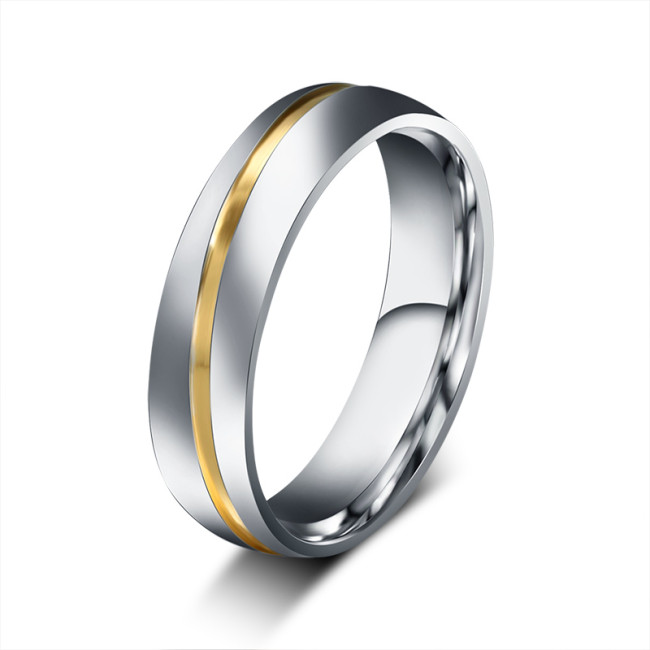 Wholesale Stainless Steel Center IP Gold Line Engagement Ring