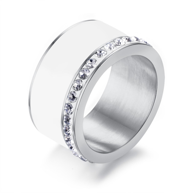 Wholesale Stainless Steel Bling White Enamel Ring
