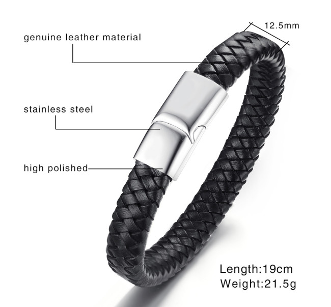 Wholesale Stainless Steel Men's Classic Genuine Leather Bracelet