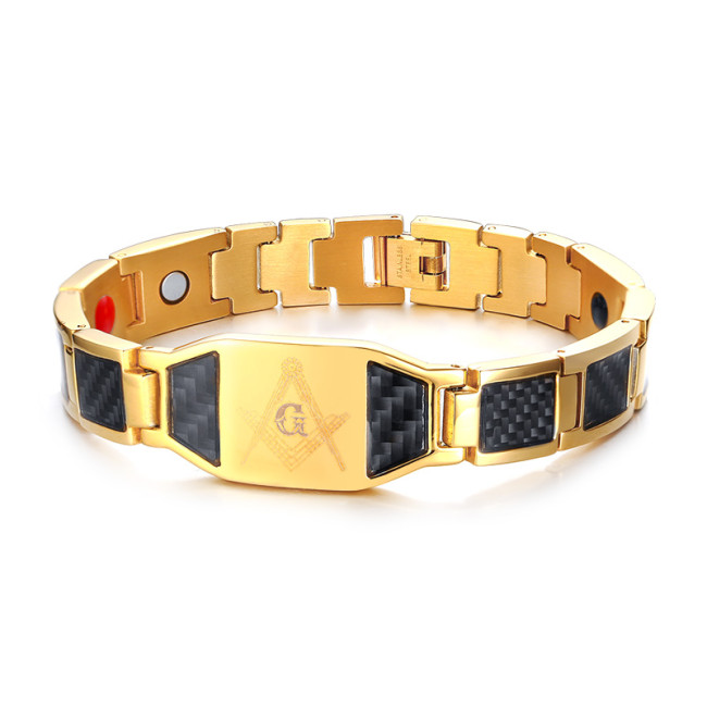 Wholesale Masonic Magnetic Bracelet - Stainless Steel Black, Gold or Silver