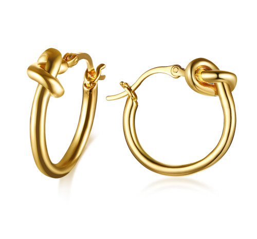 Wholesale Stainless Steel Gold Hoop Tie The Knot Earrings