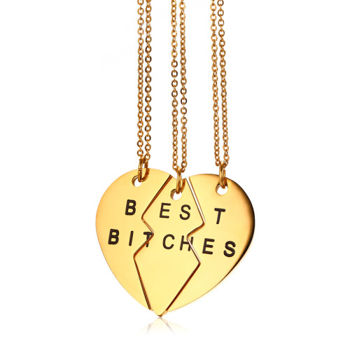 Wholesale Stainless Steel Fashion Womens Best Bitches Best Friend BFF Heart Friendship Pendant Necklace