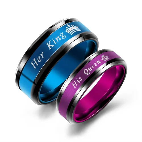 Wholesale Men's Women's Stainless Steel Her King & His Queen Wedding Band Promise Ring for Lovers