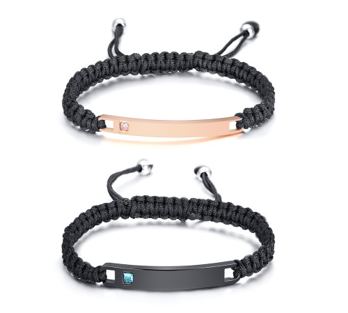 Wholesale Custom Engraving Matching Couples Rope Braided ID Promise Bracelets Set