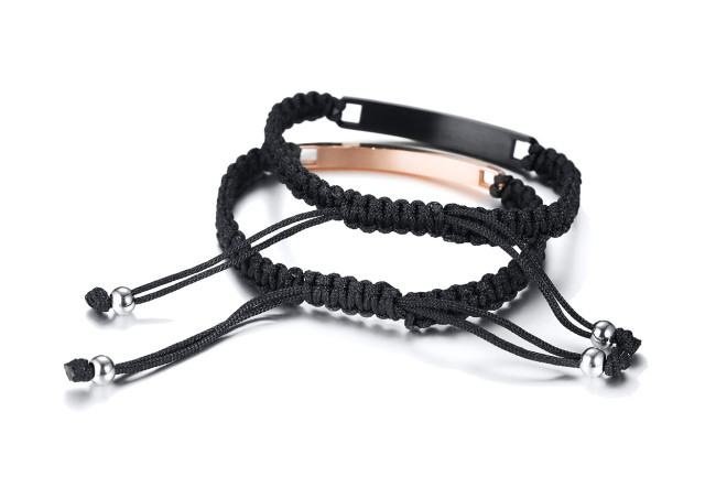 Wholesale Custom Engraving Matching Couples Rope Braided ID Promise Bracelets Set