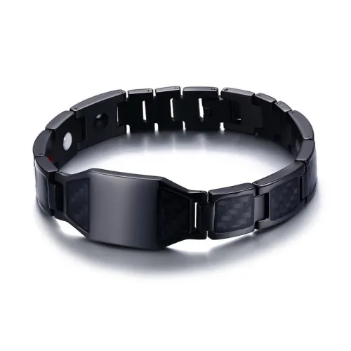 Wholesale Black Stainless Steel Carbon Fiber Magnetic Therapy Bracelets