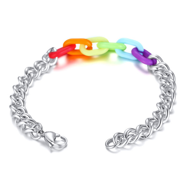 Wholesale Rainbow Link Bracelet Stainless Steel Cuban Curb Chain ...