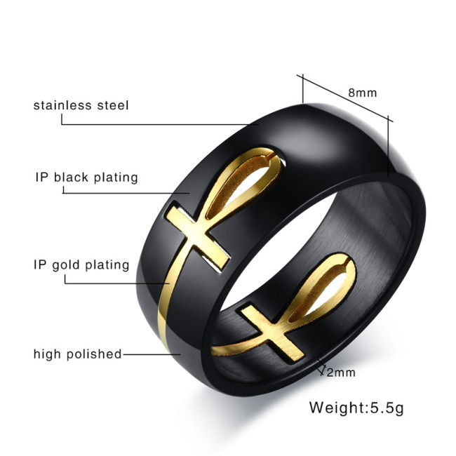 Wholesale Stainless Steel Black Anka Egyptian Cross Ring