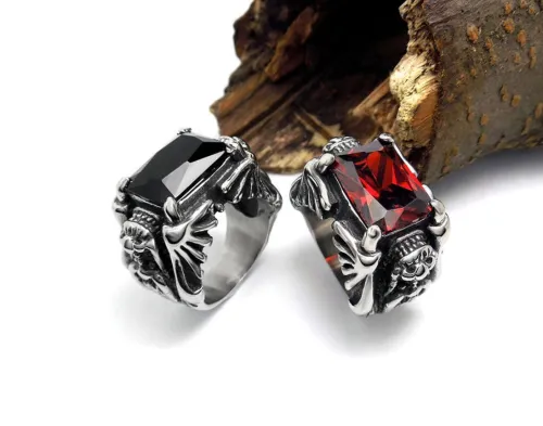 Wholesale Stainless Double Dragon CZ Sword Ring