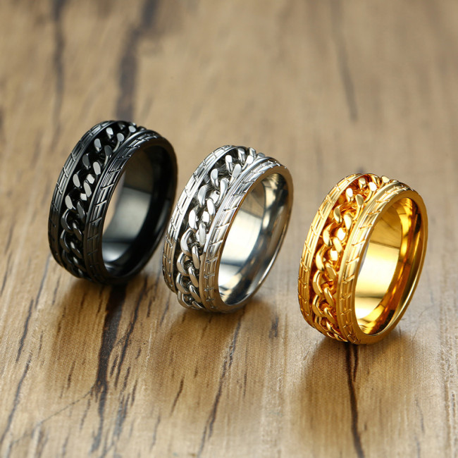 Wholesale Stainless Cool Rotatable Chain Men's Ring