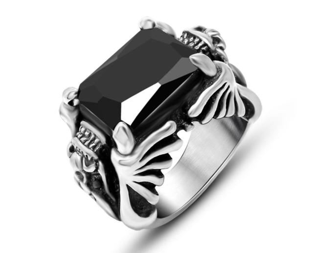 Wholesale Stainless Double Dragon CZ Sword Ring