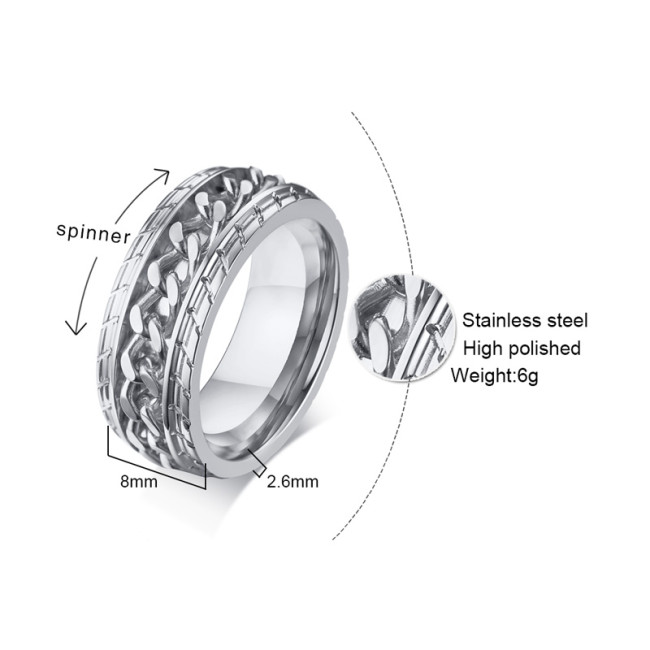 Wholesale Stainless Cool Rotatable Chain Men's Ring