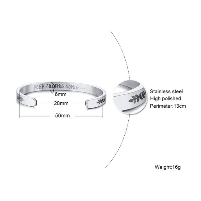 Wholesale Stainless Steel Fashion Hot Inspirational Keep Fucking Going Cuff Bracelets Bangles