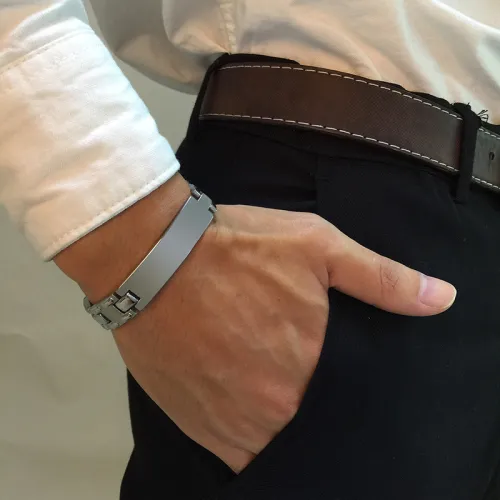 Wholesale Men’s Stainless Steel Bracelet with Large Engravable Plate