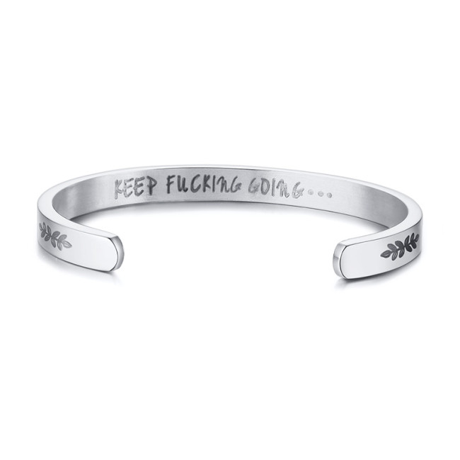 Wholesale Stainless Steel Fashion Hot Inspirational Keep Fucking Going Cuff Bracelets Bangles