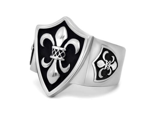 Wholesale Stainless Steel Royal Fleur De Lis Shield Wide Cast Ring