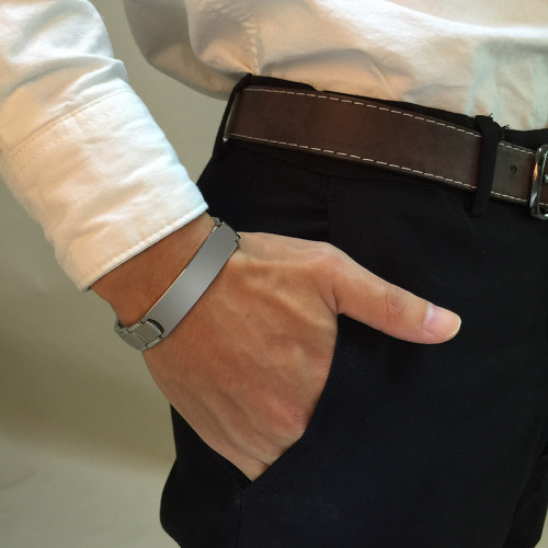 Wholesale Men's Stainless Steel Bracelet with Engravable Plaque