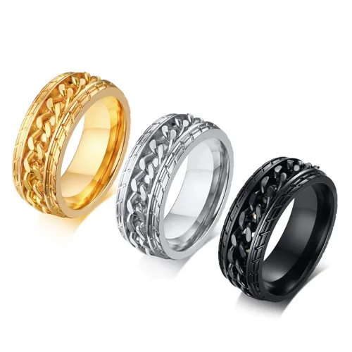 Wholesale Stainless Cool Rotatable Chain Men's Ring
